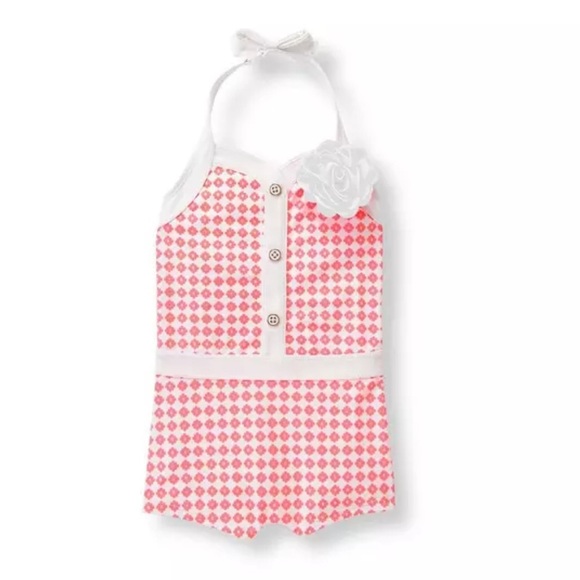 Janie & Jack Infant Pink and White Geometric One-Piece Swimsuit - Picture 1 of 5